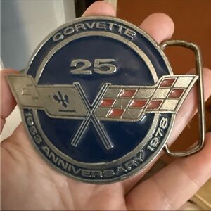 Corvette 25th Anniversary Belt Buckle - Silver and Blue
